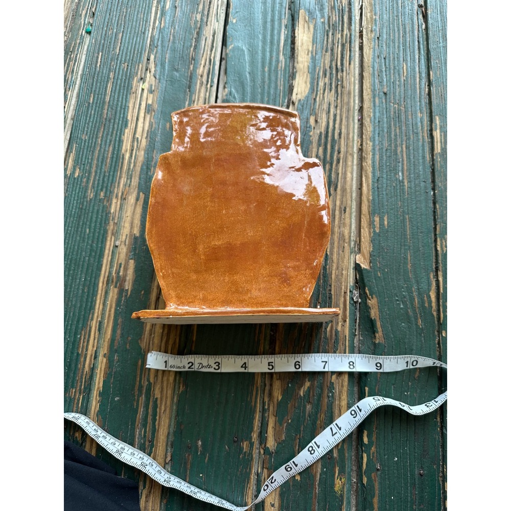 Handmade Studio Pottery Brick Texture Vase Brown Glazed Ceramic Art Decor - Picture 6 of 10